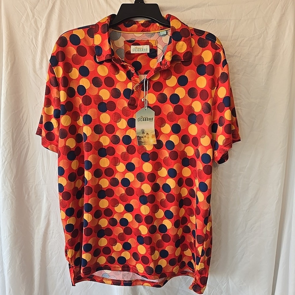 Paraiso Cabana Men's Golf Polo Shirt Size L Red Polka Dot Lightweight Retro Boho